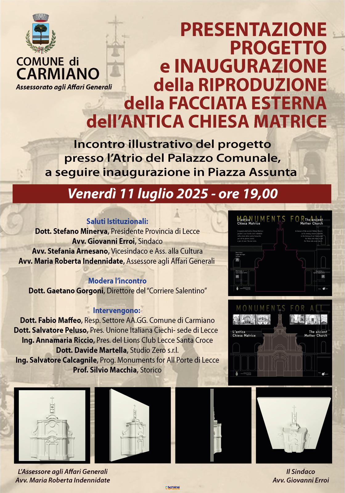 Presentazione progetto e inaugurazione della riproduzione della facciata esterna dell'Antica Chiesa Matrice