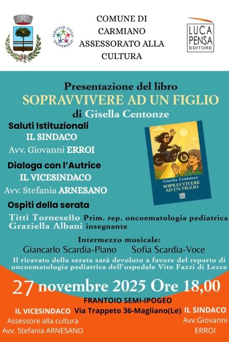 Presentazione del libro  SOPRAVVIVERE AD UN FIGLIO